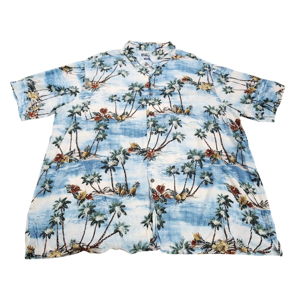Campia Shirt Mens 2XL Blue Palm Tree Short Sleeve Button Hawaiian Rayon Casual